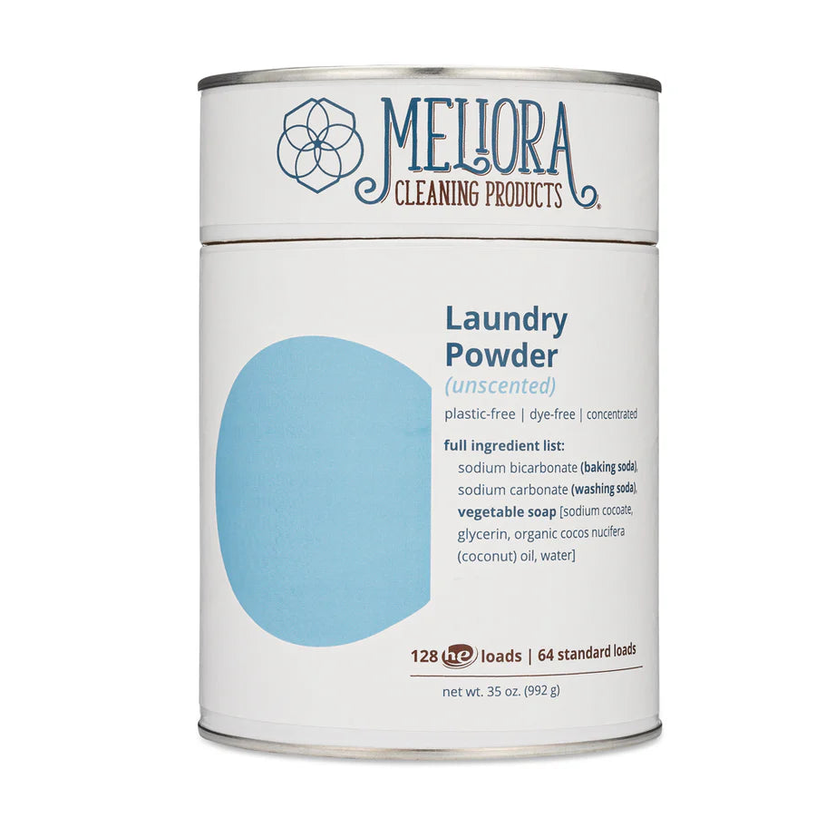 Meliiora laundry powder canister on a white background